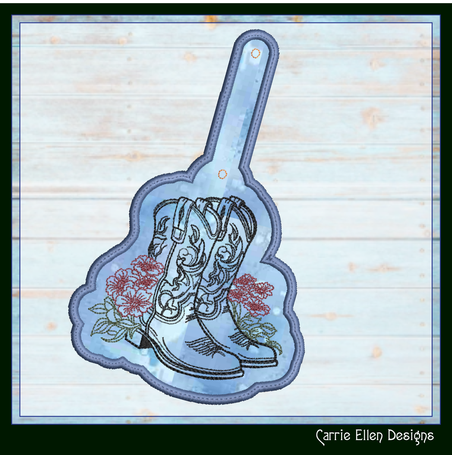 Cowboy Boot ITH Key Fob Machine Embroidery Design | Western Floral Boot In-The-Hoop Key Tag with Southern Charm (2737)