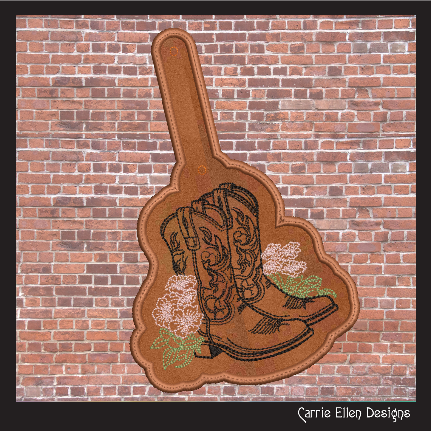 Cowboy Boot ITH Key Fob Machine Embroidery Design | Western Floral Boot In-The-Hoop Key Tag with Southern Charm (2737)