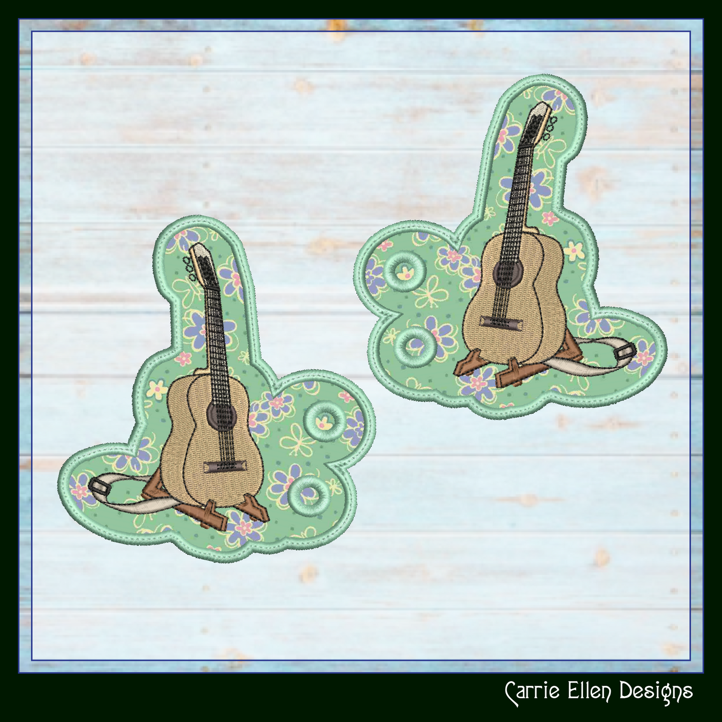 Guitar ITH Machine Embroidery Shoe Wings – Acoustic Guitar Stand In The Hoop Shoe Charm Design – 4x4 and 5x7 Hoop Sizes (2738)
