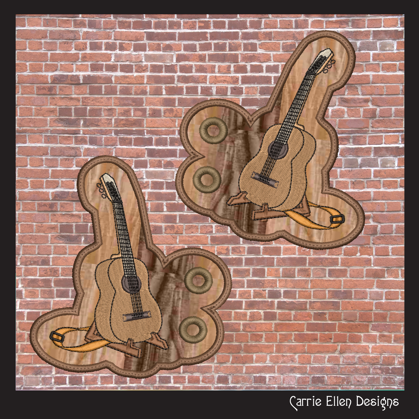 Guitar ITH Machine Embroidery Shoe Wings – Acoustic Guitar Stand In The Hoop Shoe Charm Design – 4x4 and 5x7 Hoop Sizes (2738)
