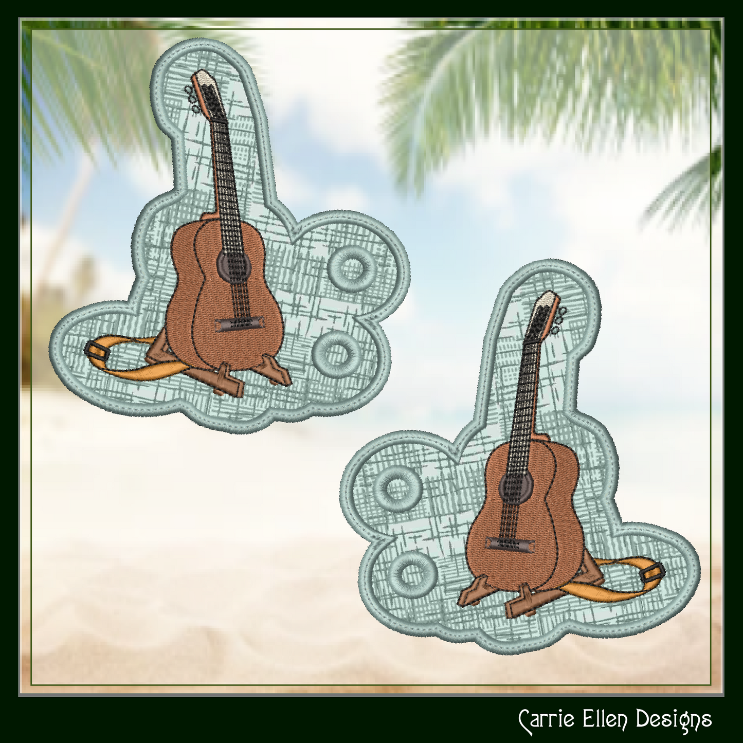 Guitar ITH Machine Embroidery Shoe Wings – Acoustic Guitar Stand In The Hoop Shoe Charm Design – 4x4 and 5x7 Hoop Sizes (2738)