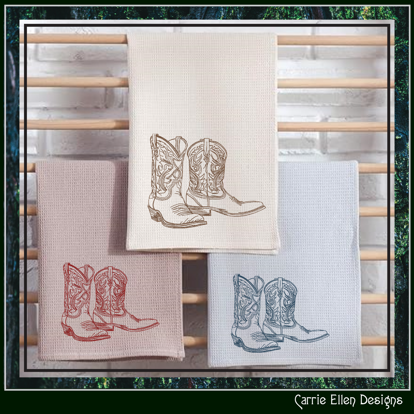 Cowboy Boot Machine Embroidery Sketch Design, Wild West Boot Design, Southern Charm Embroidery, 6 Sizes (2739)