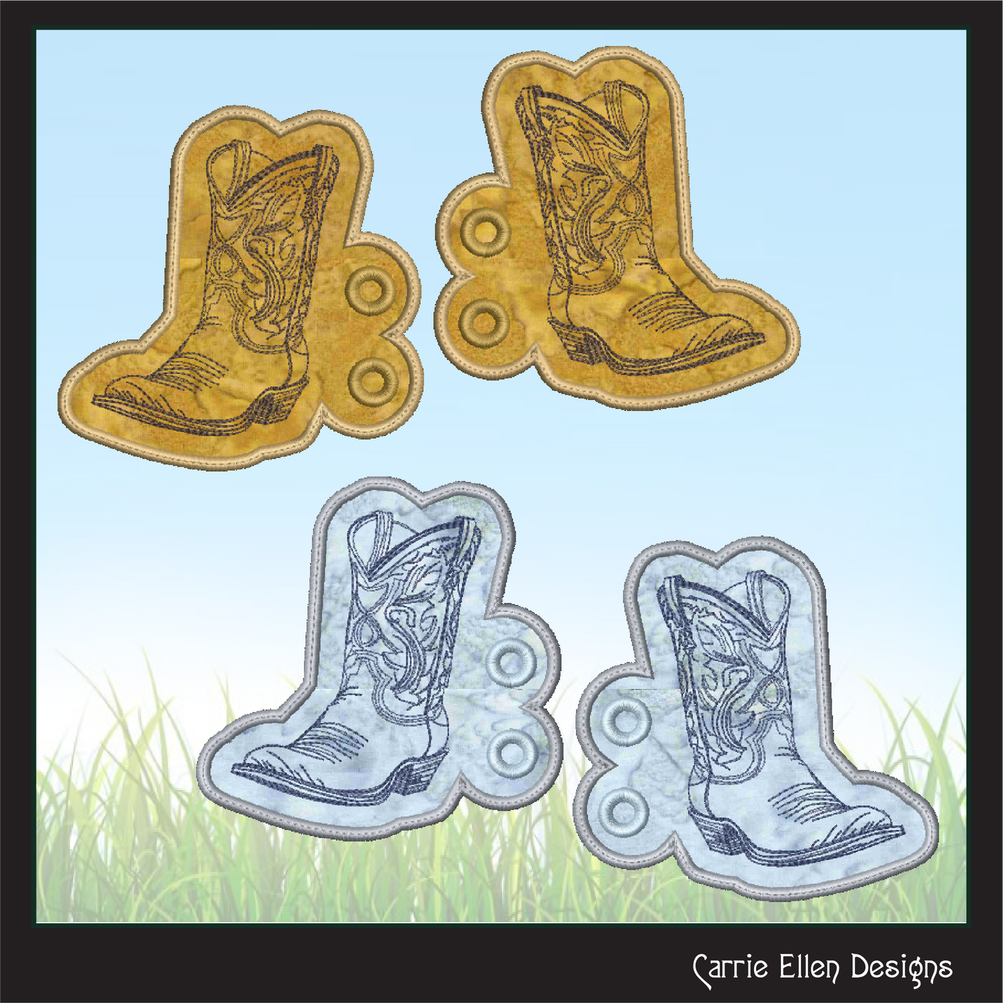 Cowboy Boot ITH Machine Embroidery Shoe Wings – Wild West Boot Design, In The Hoop Boot Shoe Charms – 4x4 and 5x7 Hoops (2740)