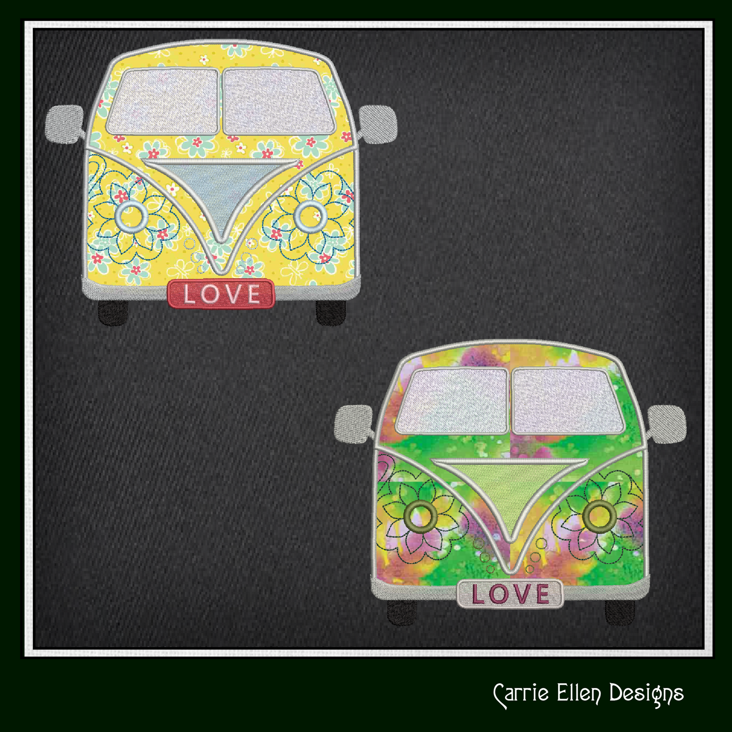 Love Bus Machine Embroidery Applique Design, VW Bus Hippie Retro Flower Power Groovy Themed Van, 6 Sizes (2741)