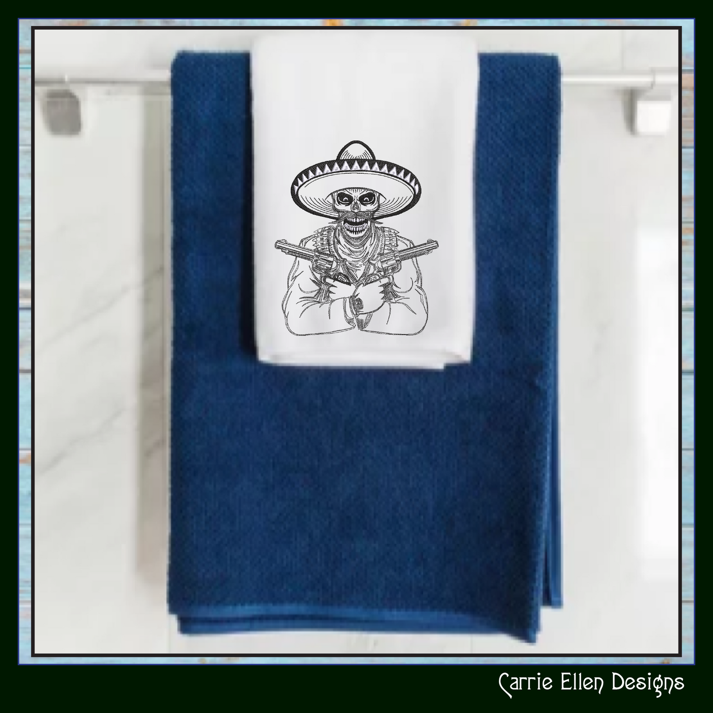 Gunslinger Outlaw Machine Embroidery Design, Desperado in Sombrero Line Art Sketch, Skull and Guns Design, 6 Sizes (2742)