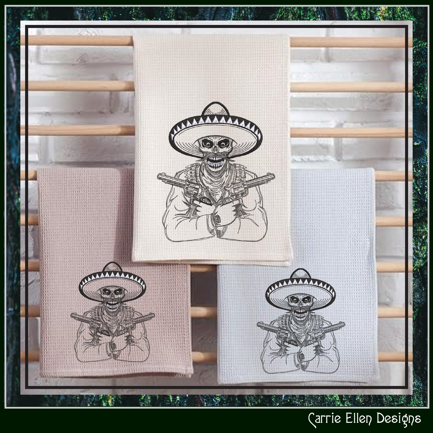 Gunslinger Outlaw Machine Embroidery Design, Desperado in Sombrero Line Art Sketch, Skull and Guns Design, 6 Sizes (2742)