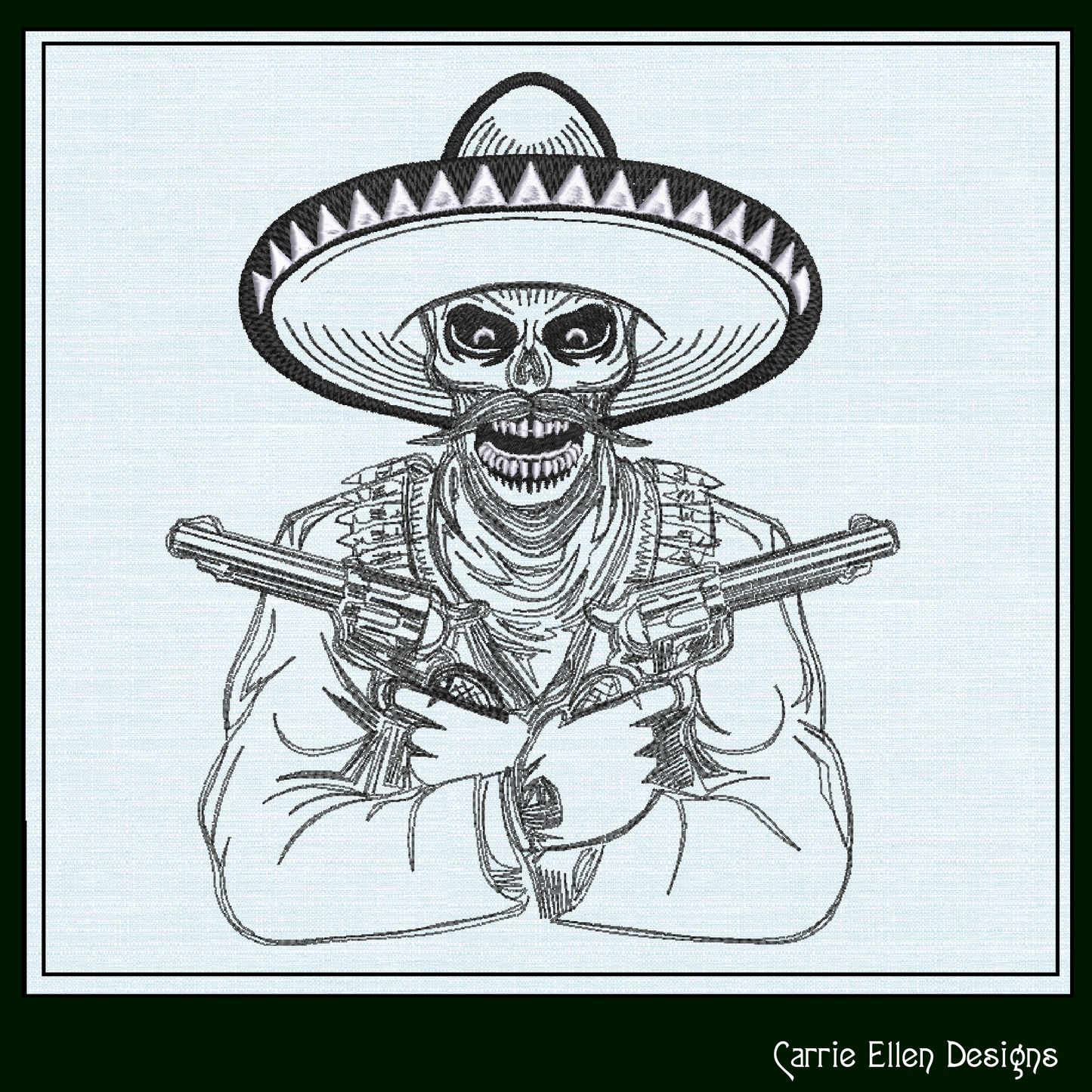 Gunslinger Outlaw Machine Embroidery Design, Desperado in Sombrero Line Art Sketch, Skull and Guns Design, 6 Sizes (2742)