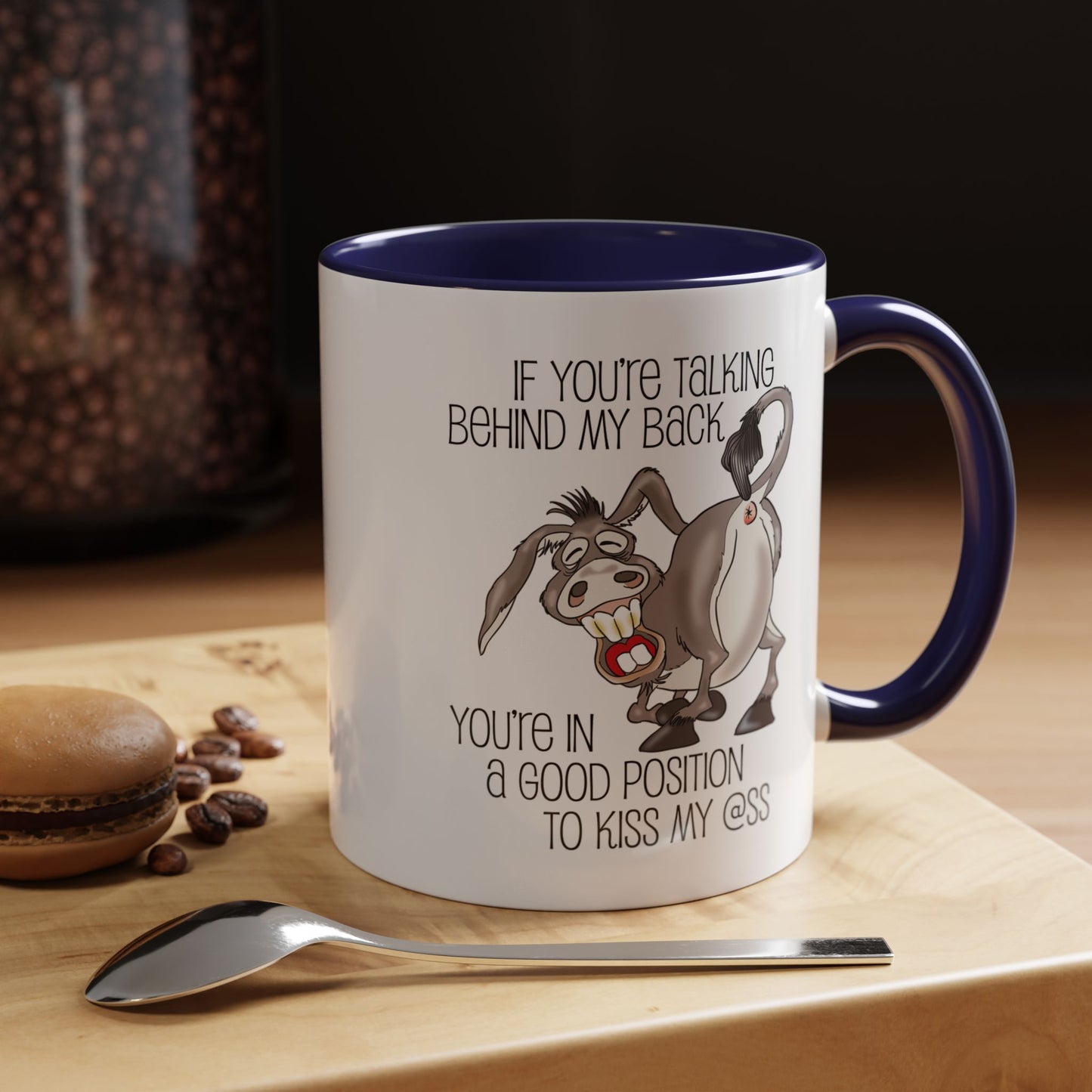 Snarky Donkey Kiss Ass Coffee Mug – Unique Ceramic Mug, 11oz & 15oz (P-6084)