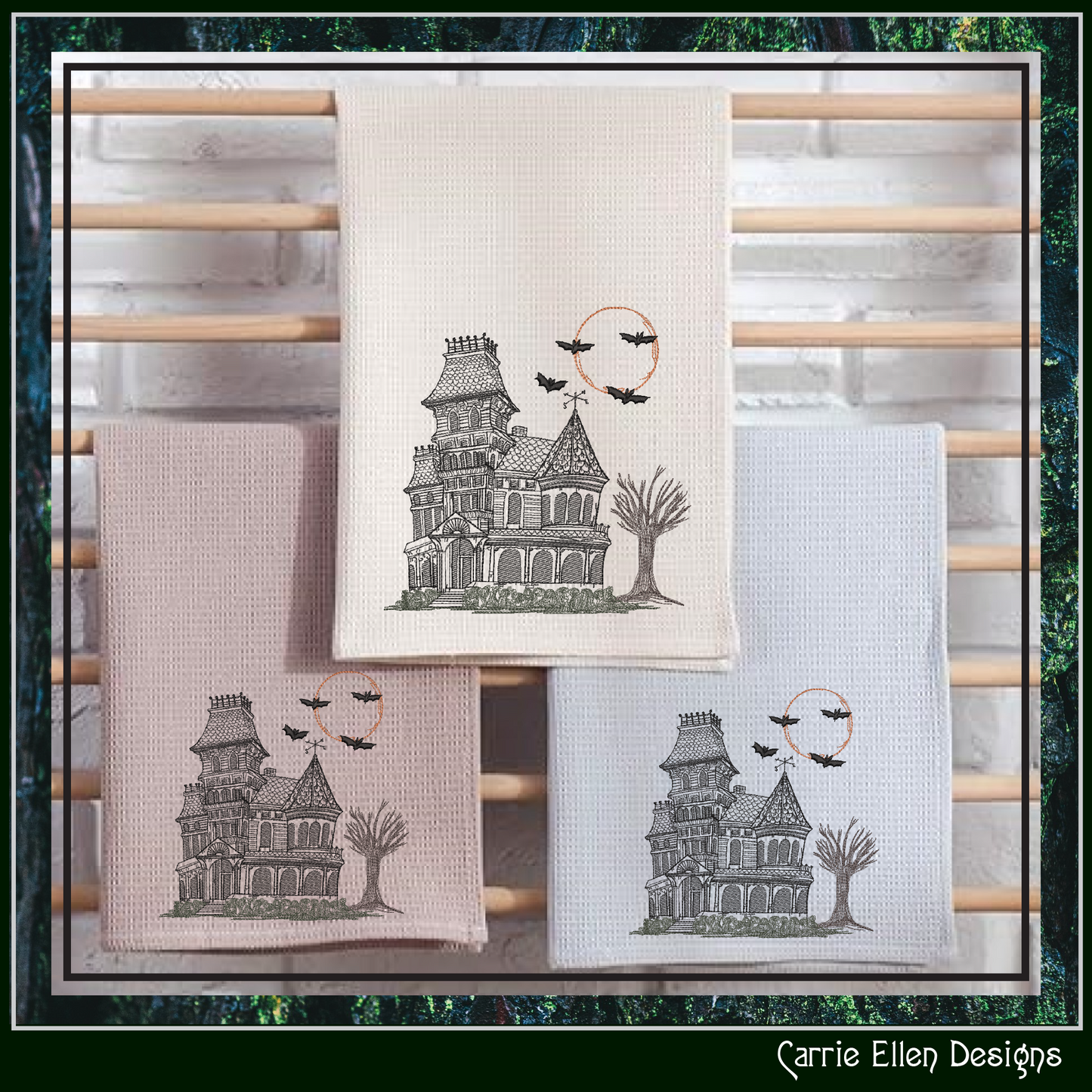 Haunted House Embroidery Sketch Design, Creepy House Machine Embroidery Design, Halloween Line Art Embroidery, 6 Sizes (2762)