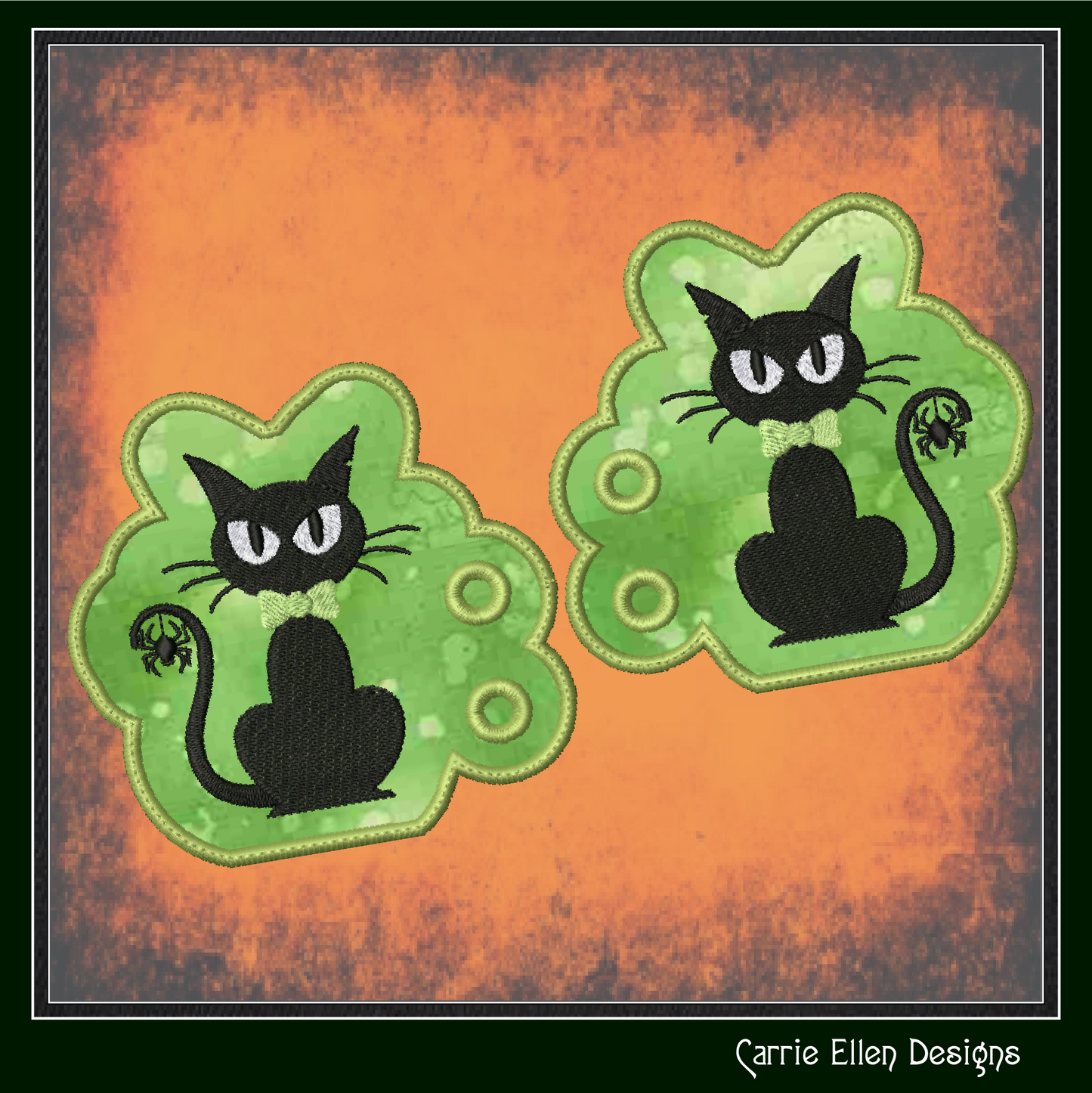 Black Cat ITH Machine Embroidery Shoe Wing Design – Black Cat with Spider Shoe Charms, Halloween Shoe Fashion – 4x4 and 5x7 Hoops (2768)