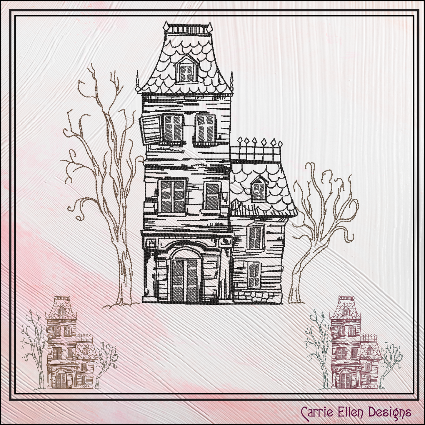 Haunted House Embroidery Sketch Design, Creepy House Machine Embroidery Design, Halloween Line Art Embroidery, 6 Sizes (2771)
