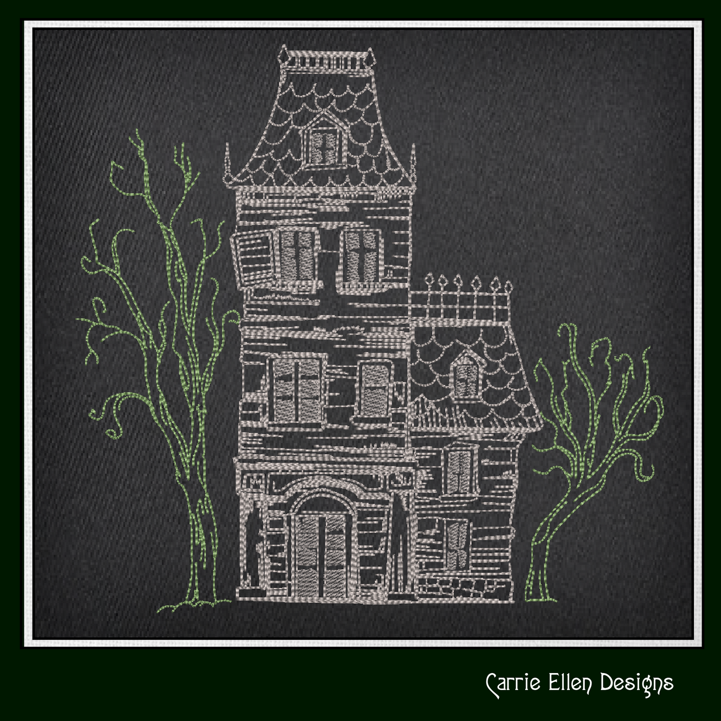 Haunted House Embroidery Sketch Design, Creepy House Machine Embroidery Design, Halloween Line Art Embroidery, 6 Sizes (2771)