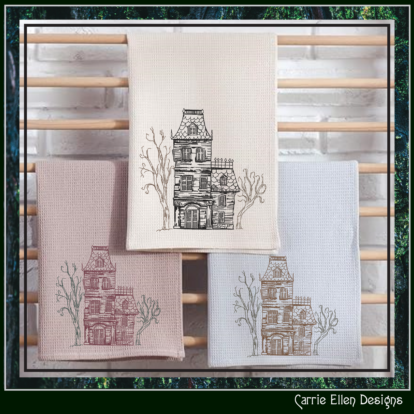 Haunted House Embroidery Sketch Design, Creepy House Machine Embroidery Design, Halloween Line Art Embroidery, 6 Sizes (2771)