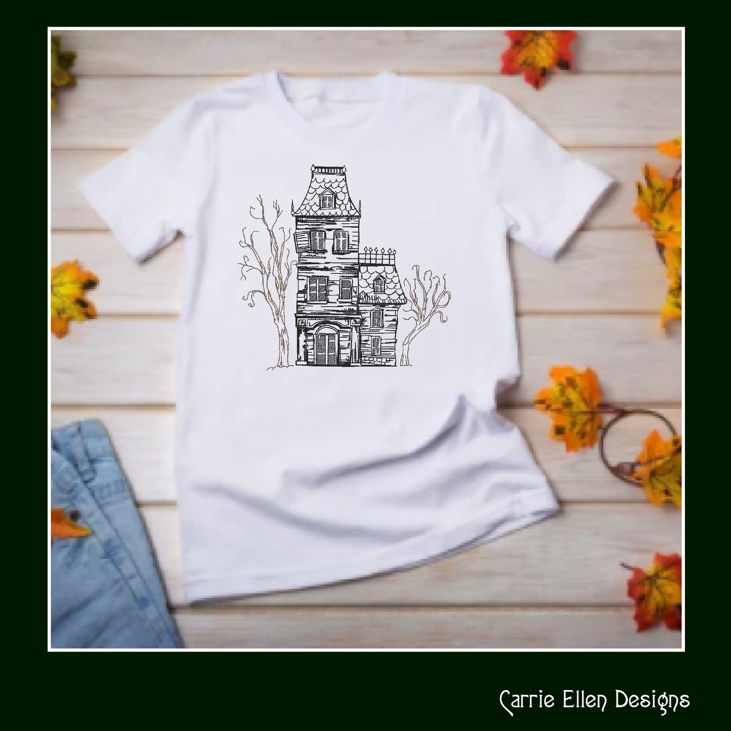Haunted House Embroidery Sketch Design, Creepy House Machine Embroidery Design, Halloween Line Art Embroidery, 6 Sizes (2771)