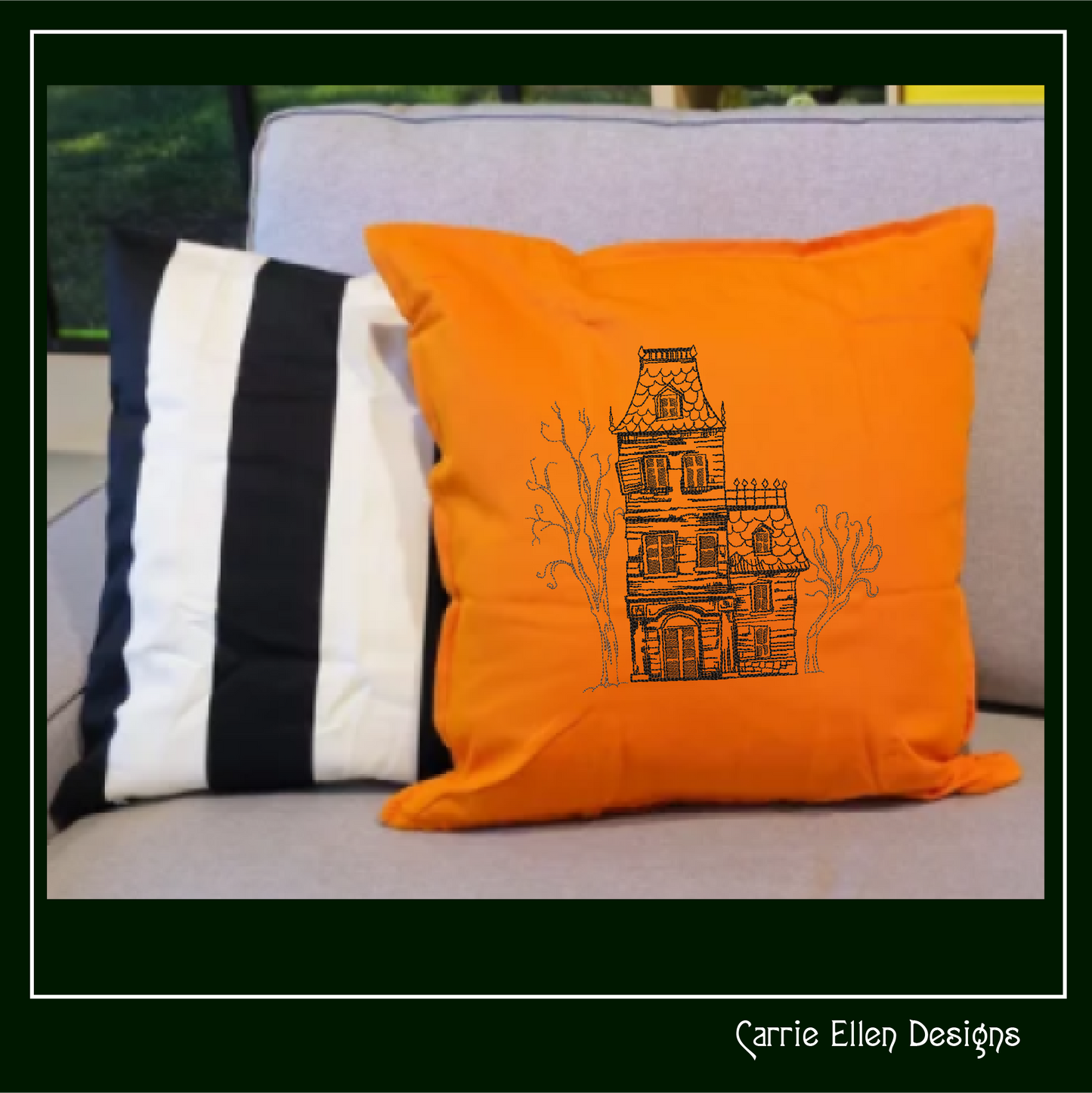 Haunted House Embroidery Sketch Design, Creepy House Machine Embroidery Design, Halloween Line Art Embroidery, 6 Sizes (2771)