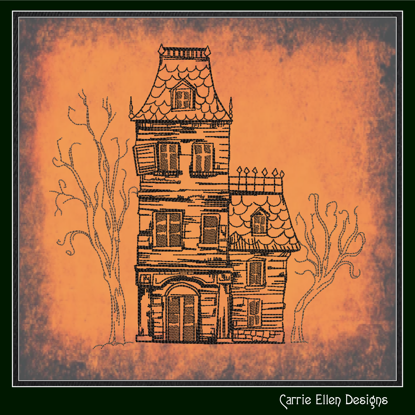 Haunted House Embroidery Sketch Design, Creepy House Machine Embroidery Design, Halloween Line Art Embroidery, 6 Sizes (2771)