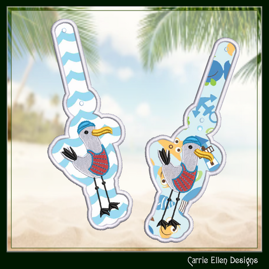 Seagull Sailor ITH Key Fob Machine Embroidery Design | Pirate Seagull In-The-Hoop Key Tag Project (2783)