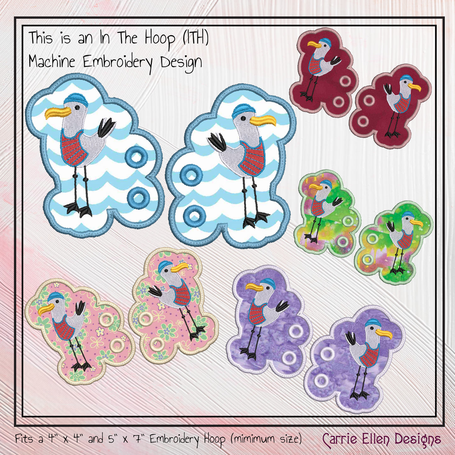 Seagull In The Hoop Shoe Wings – Seagull Sailor Machine Embroidery ITH Shoe Charms, Pirate Sea Bird Design (2784)