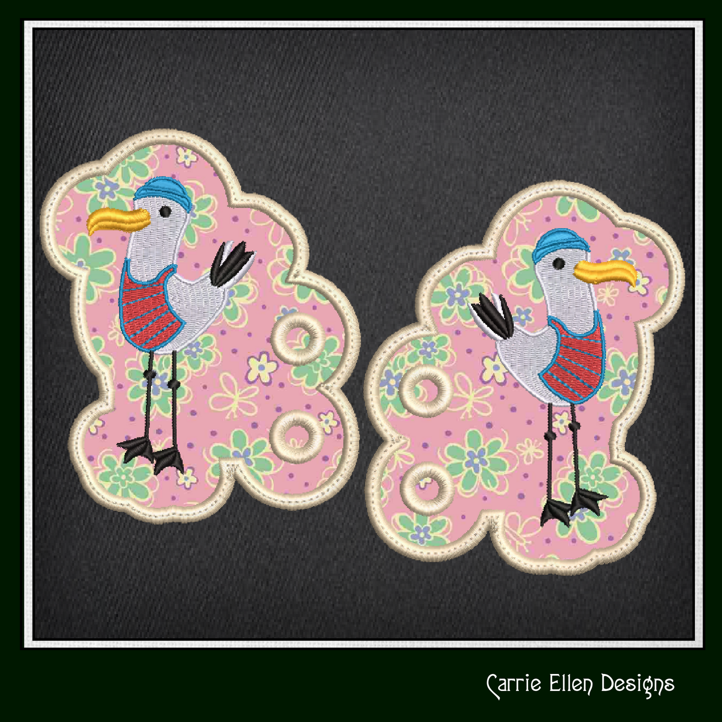 Seagull In The Hoop Shoe Wings – Seagull Sailor Machine Embroidery ITH Shoe Charms, Pirate Sea Bird Design (2784)