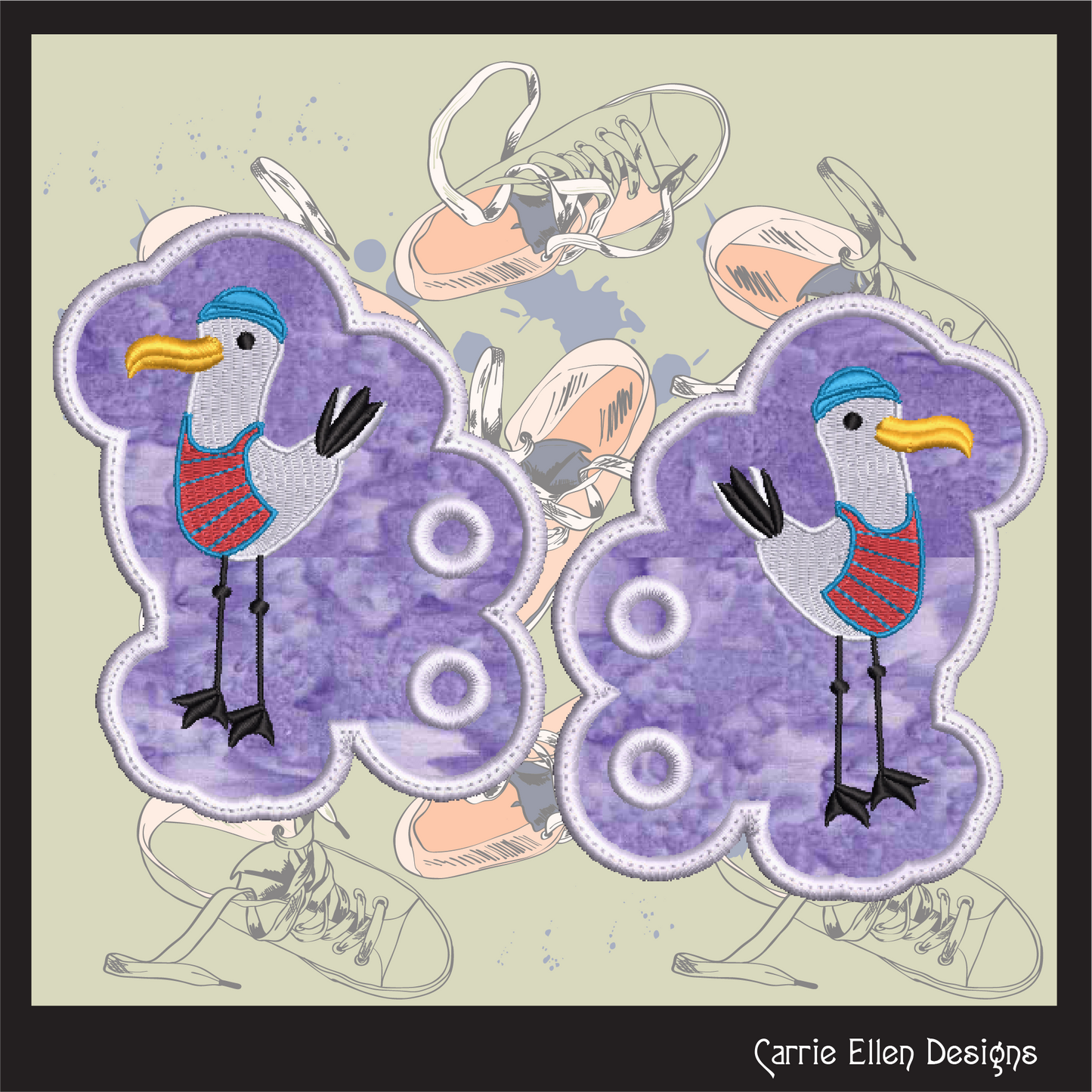 Seagull In The Hoop Shoe Wings – Seagull Sailor Machine Embroidery ITH Shoe Charms, Pirate Sea Bird Design (2784)