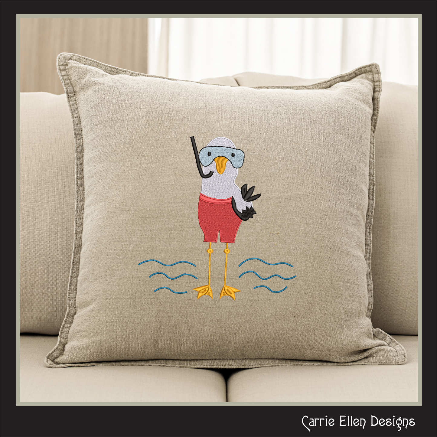 Seagull Machine Embroidery Design, Pirate Diver Embroidery Pattern, Seagull Pirate with Mask and Snorkel, 6 Sizes (2785)
