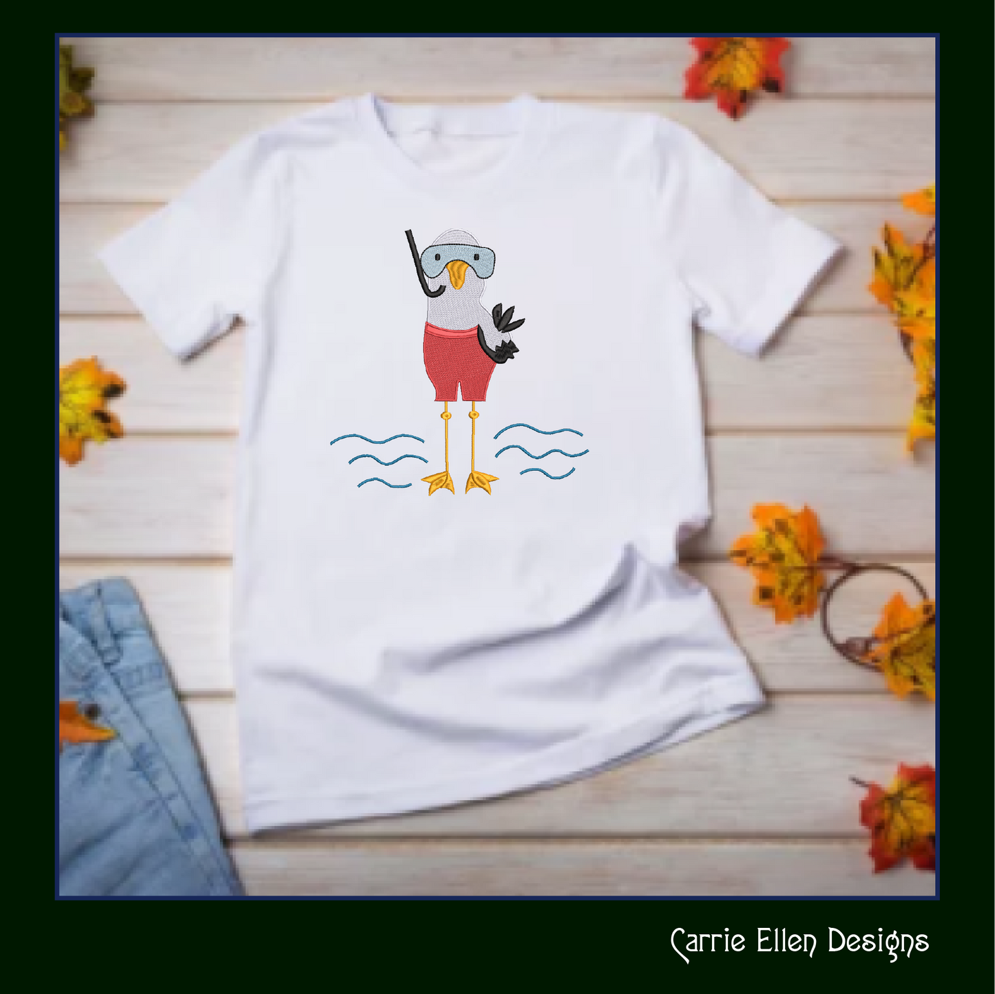 Seagull Machine Embroidery Design, Pirate Diver Embroidery Pattern, Seagull Pirate with Mask and Snorkel, 6 Sizes (2785)