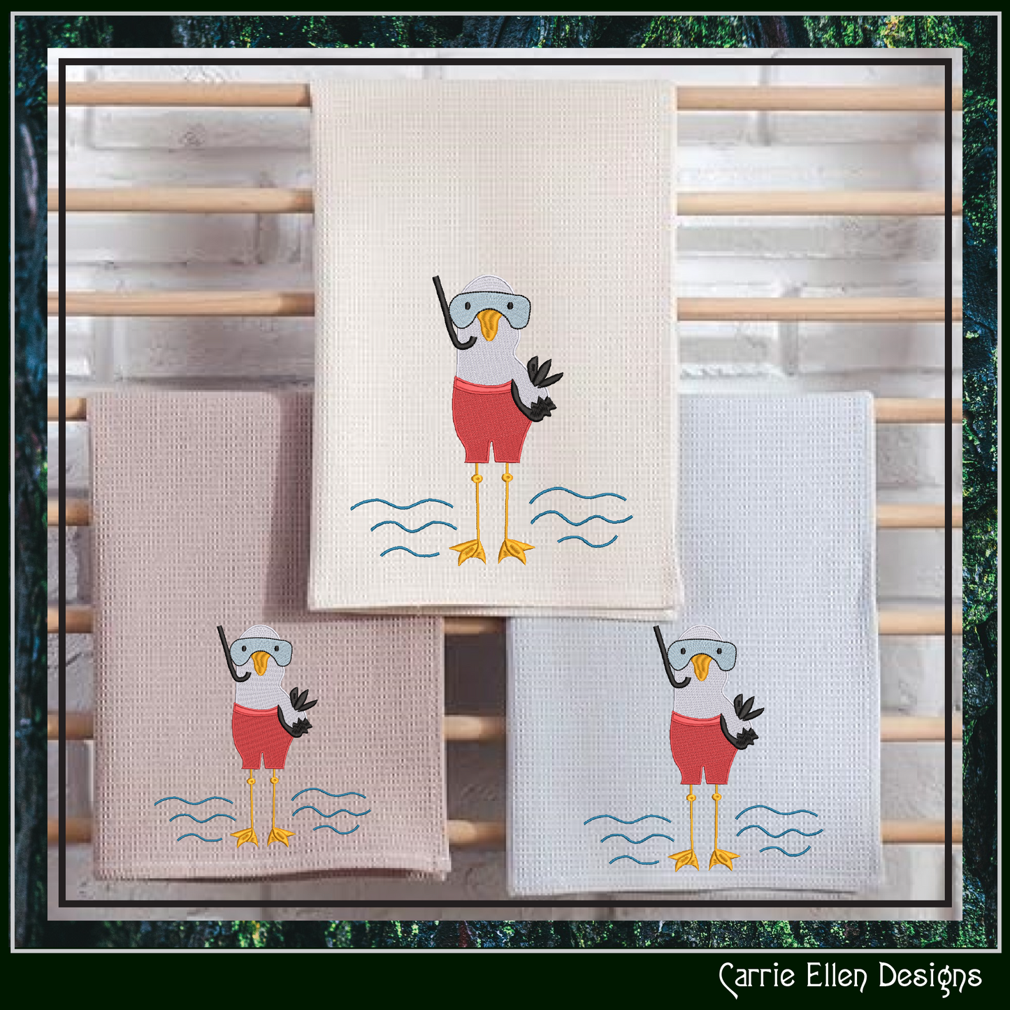 Seagull Machine Embroidery Design, Pirate Diver Embroidery Pattern, Seagull Pirate with Mask and Snorkel, 6 Sizes (2785)
