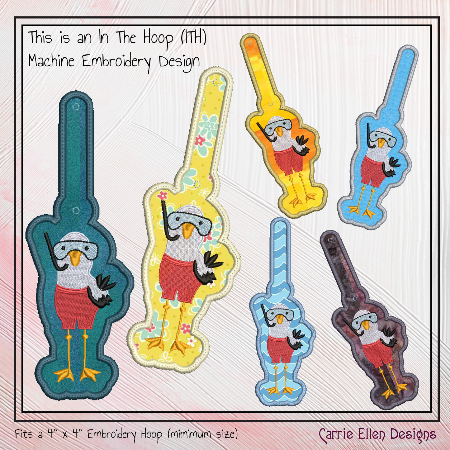 Seagull Pirate Diver ITH Key Fob Machine Embroidery Design | Pirate Seagull In-The-Hoop Key Tag Project (2786)