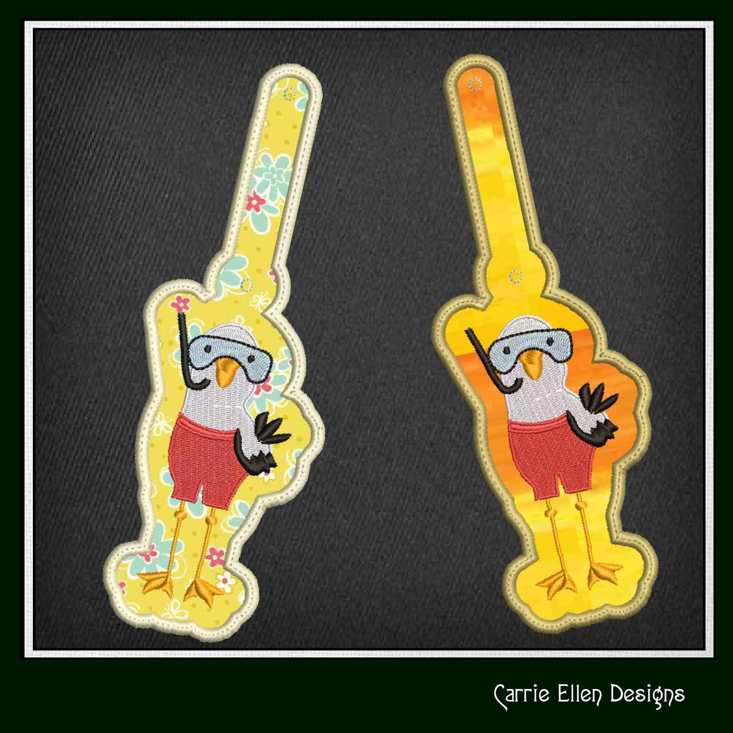 Seagull Pirate Diver ITH Key Fob Machine Embroidery Design | Pirate Seagull In-The-Hoop Key Tag Project (2786)