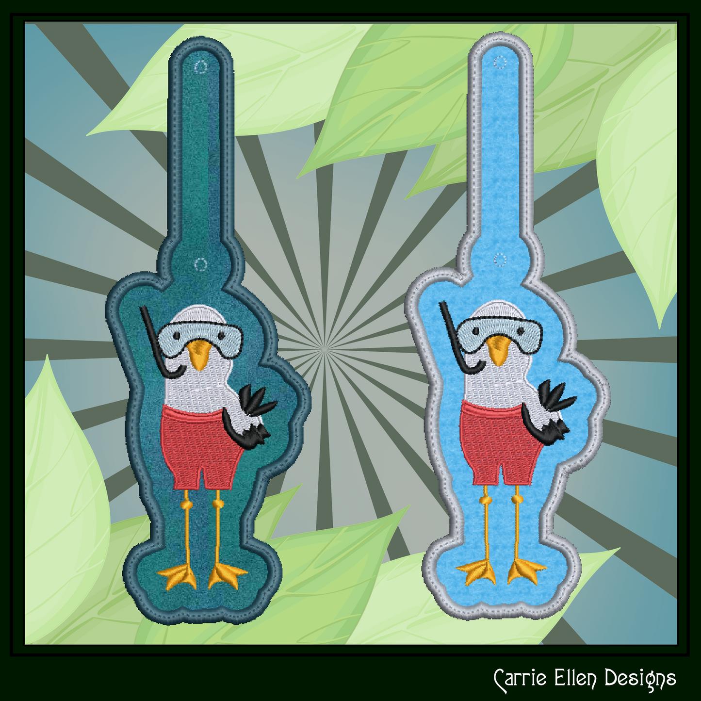 Seagull Pirate Diver ITH Key Fob Machine Embroidery Design | Pirate Seagull In-The-Hoop Key Tag Project (2786)