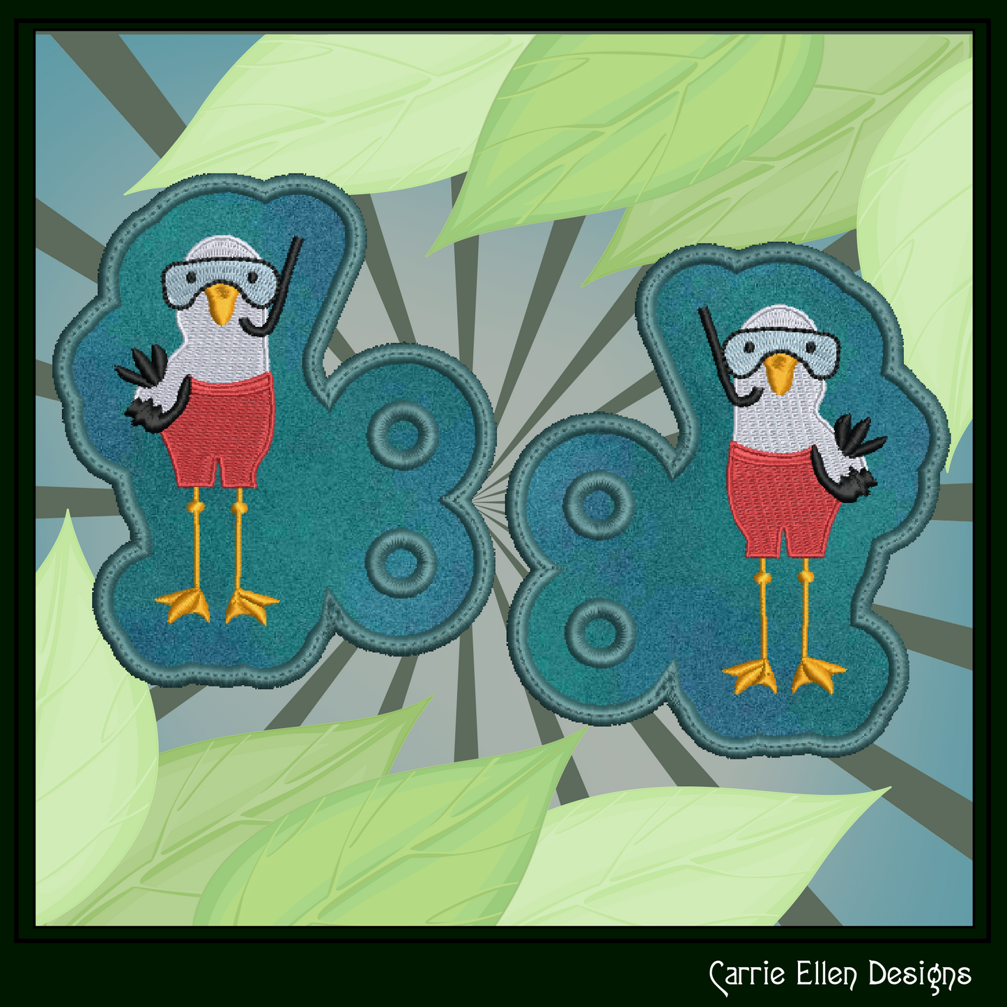 Seagull In The Hoop Shoe Wings – Seagull Diver Machine Embroidery ITH Shoe Charms, Sea Bird With Snorkel (2787)