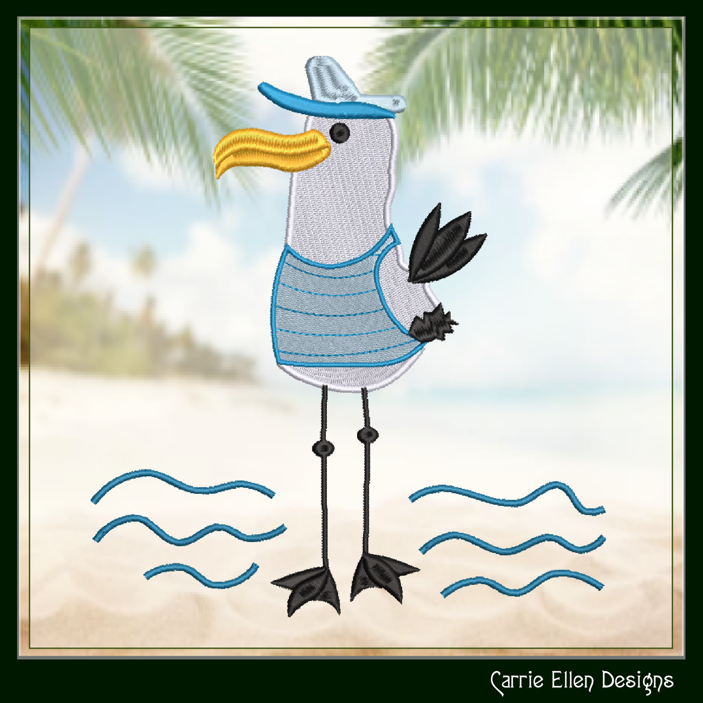 Seagull Machine Embroidery Design, Pirate Ship Captain Embroidery Pattern, Seagull Pirate Beach Design, 6 Sizes (2788)