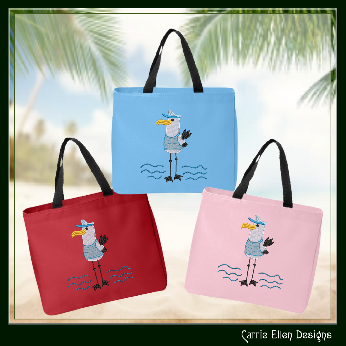 Seagull Machine Embroidery Design, Pirate Ship Captain Embroidery Pattern, Seagull Pirate Beach Design, 6 Sizes (2788)