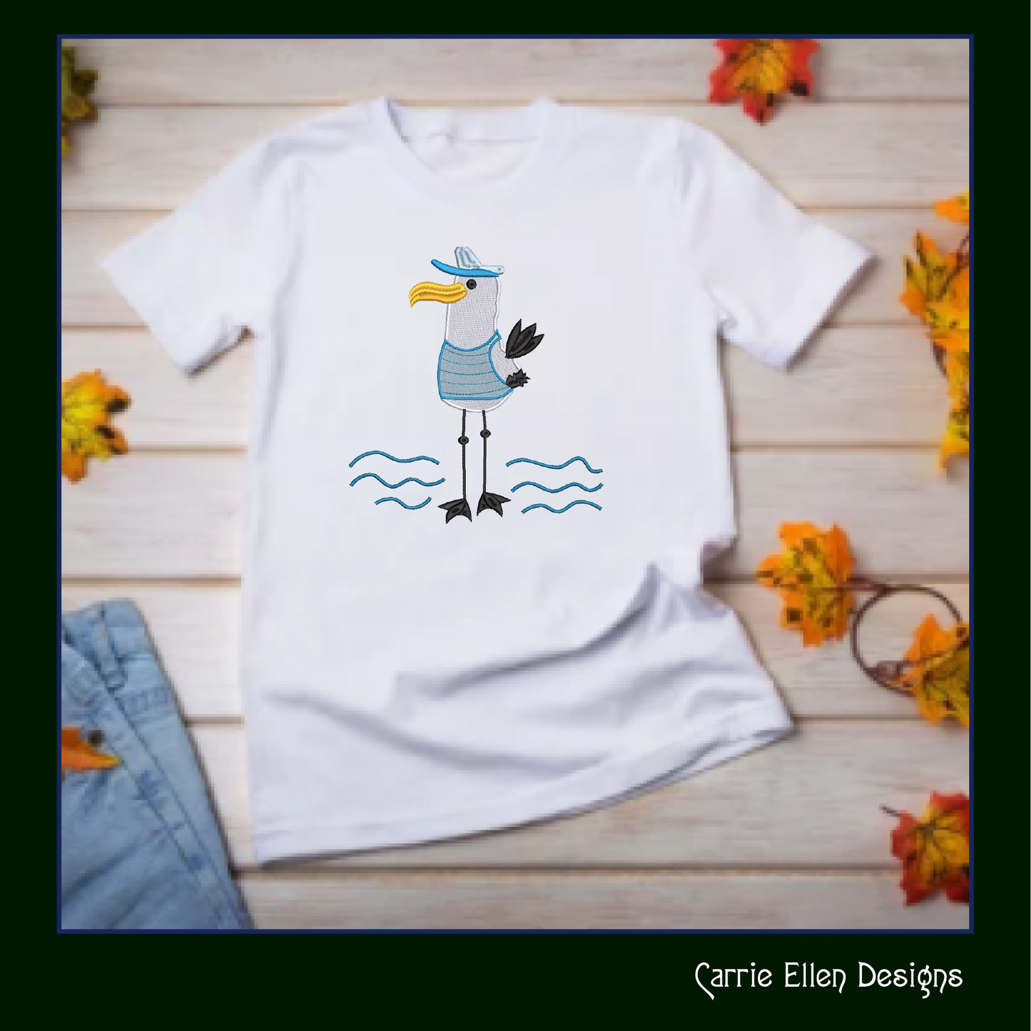 Seagull Machine Embroidery Design, Pirate Ship Captain Embroidery Pattern, Seagull Pirate Beach Design, 6 Sizes (2788)