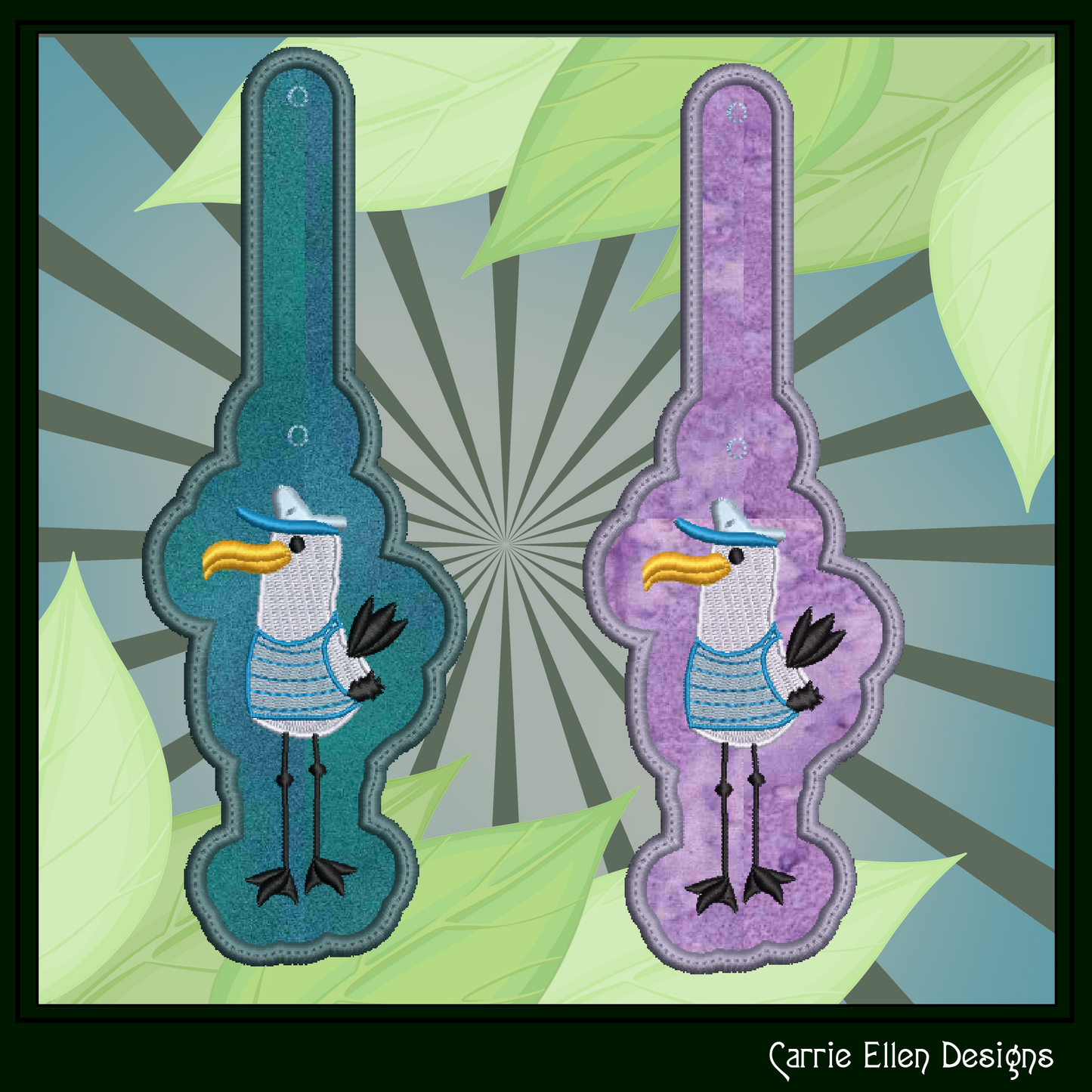 Seagull Captain ITH Key Fob Machine Embroidery Design | Pirate Seagull In-The-Hoop Key Tag Project (2789)