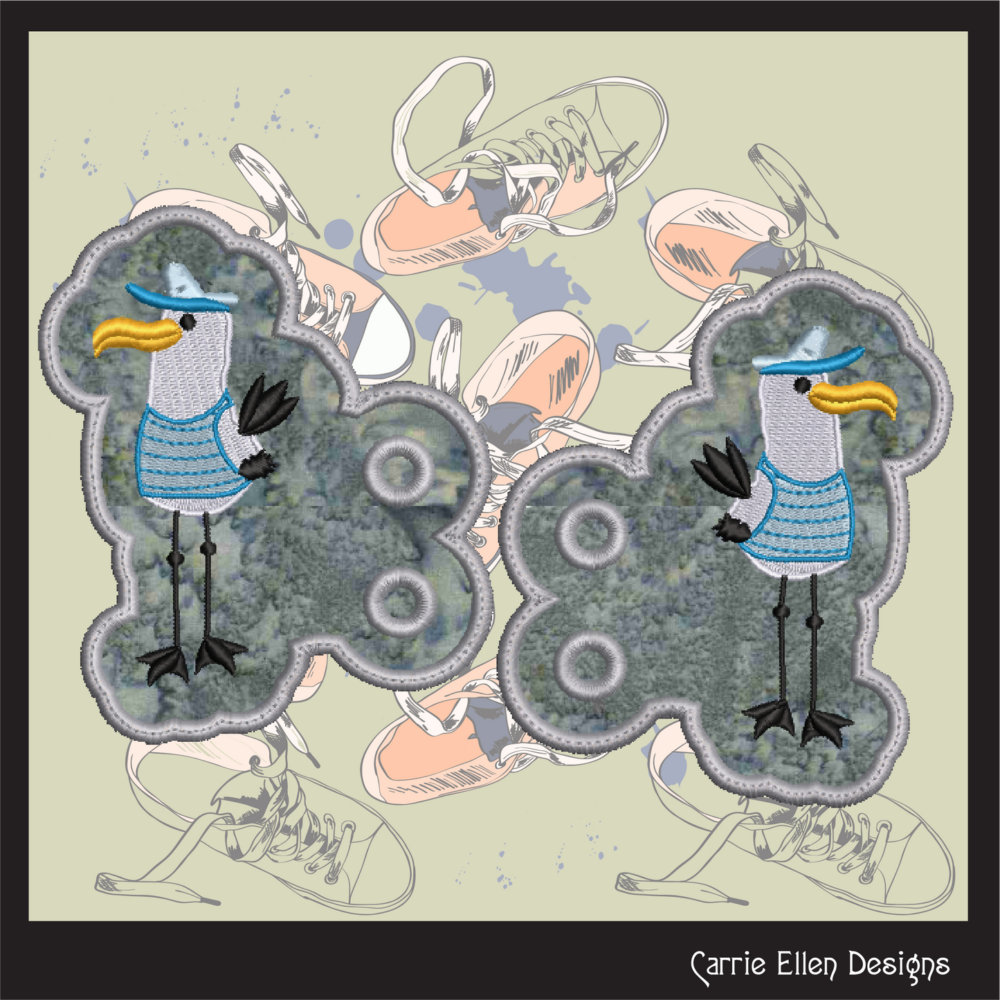 Seagull In The Hoop Shoe Wings – Seagull Captain Machine Embroidery ITH Shoelace Charms, Seagull Pirate Shoe Fashion (2790)