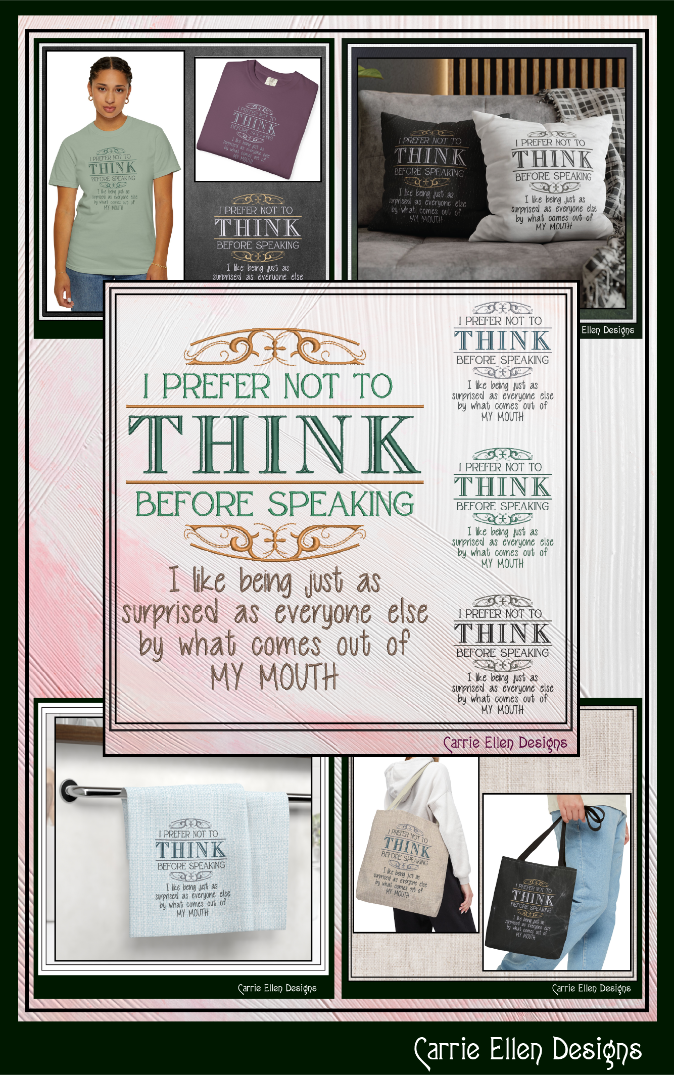 I Prefer Not to Think Before Speaking Machine Embroidery Design | Funny Sarcastic Quote Stitch File, 6 Sizes (2791)
