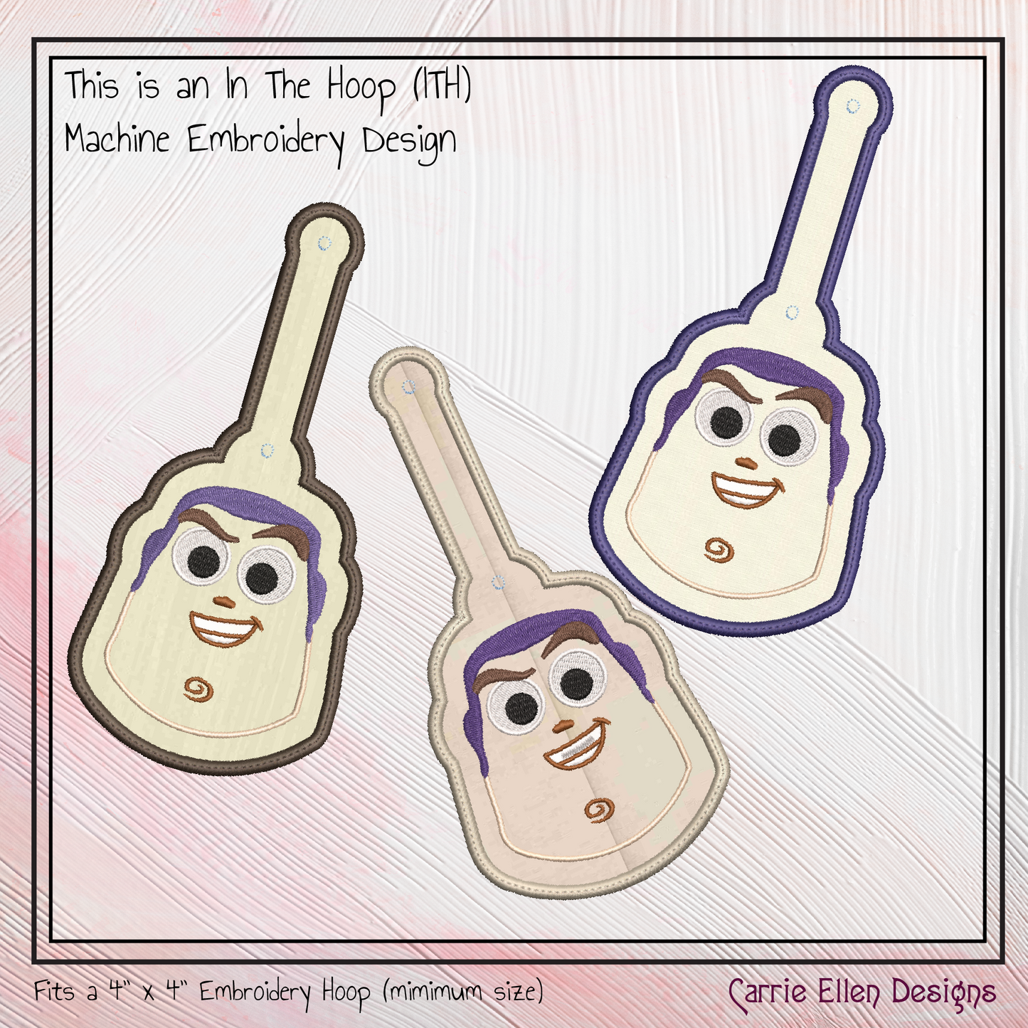 Buzz Lightyear Key Fob ITH Embroidery Design, Toy Story Character In The Hoop Key Tag, Fan Art Bag Tag (2796)