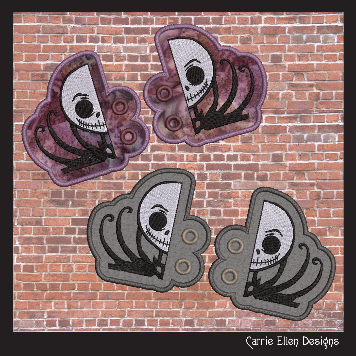Jack Skellington ITH Shoe Wings Design – Halloween Theme Machine Embroidery Shoe Charms, In The Hoop Pattern Nightmare Before Christmas (2802)