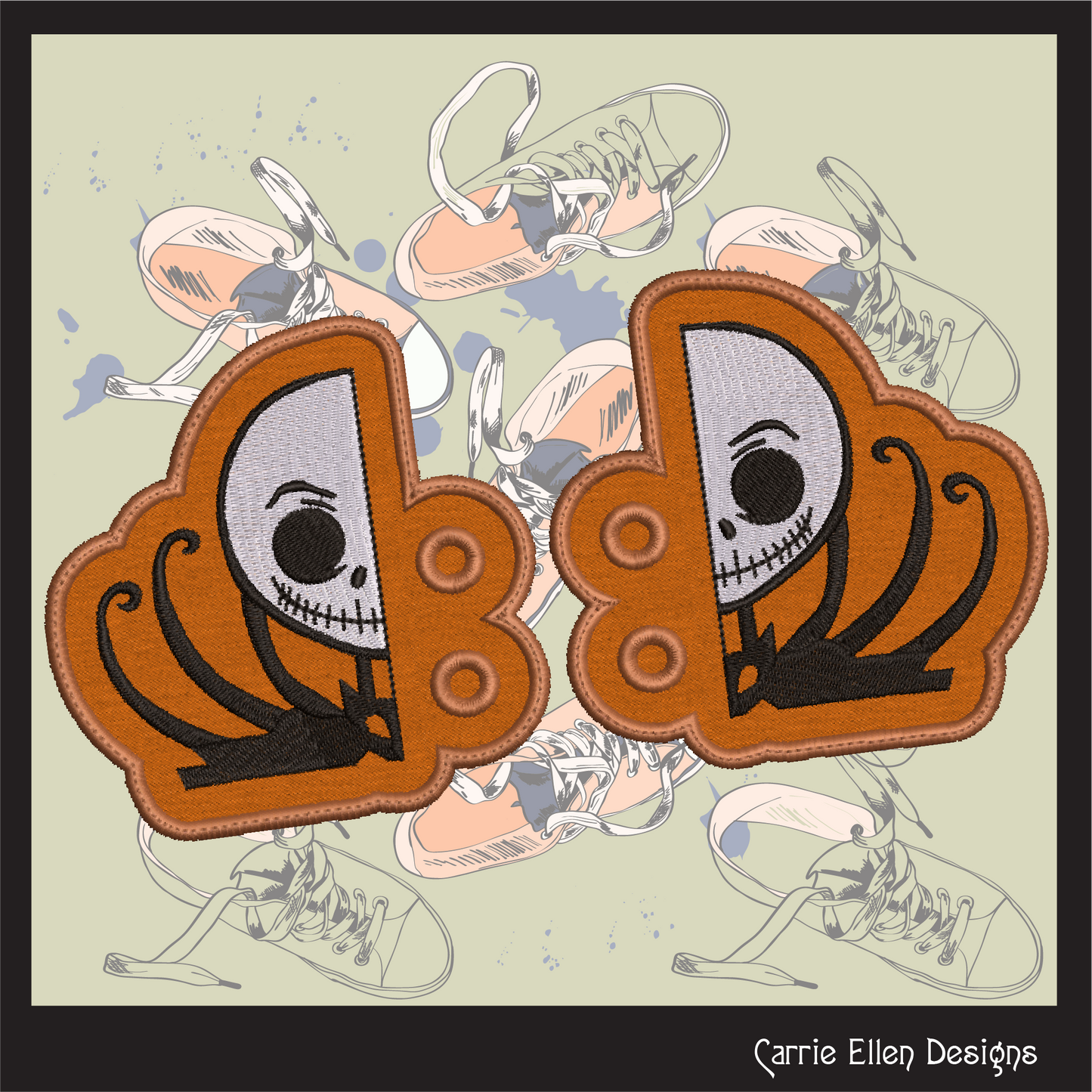 Jack Skellington ITH Shoe Wings Design – Halloween Theme Machine Embroidery Shoe Charms, In The Hoop Pattern Nightmare Before Christmas (2802)