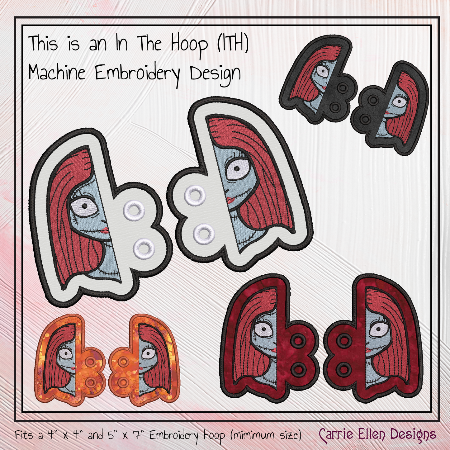 Corpse Bride ITH Shoe Wing Design – Machine Embroidery In The Hoop Design, Nightmare Before Christmas Boot Charms (2804)