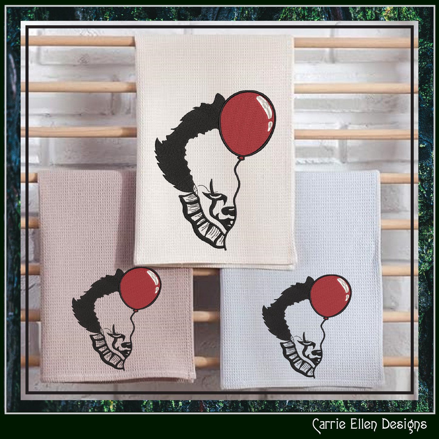 Pennywise the Clown Balloon Machine Embroidery Design – Horror Movie Inspired Pattern, 6 Sizes (2805)