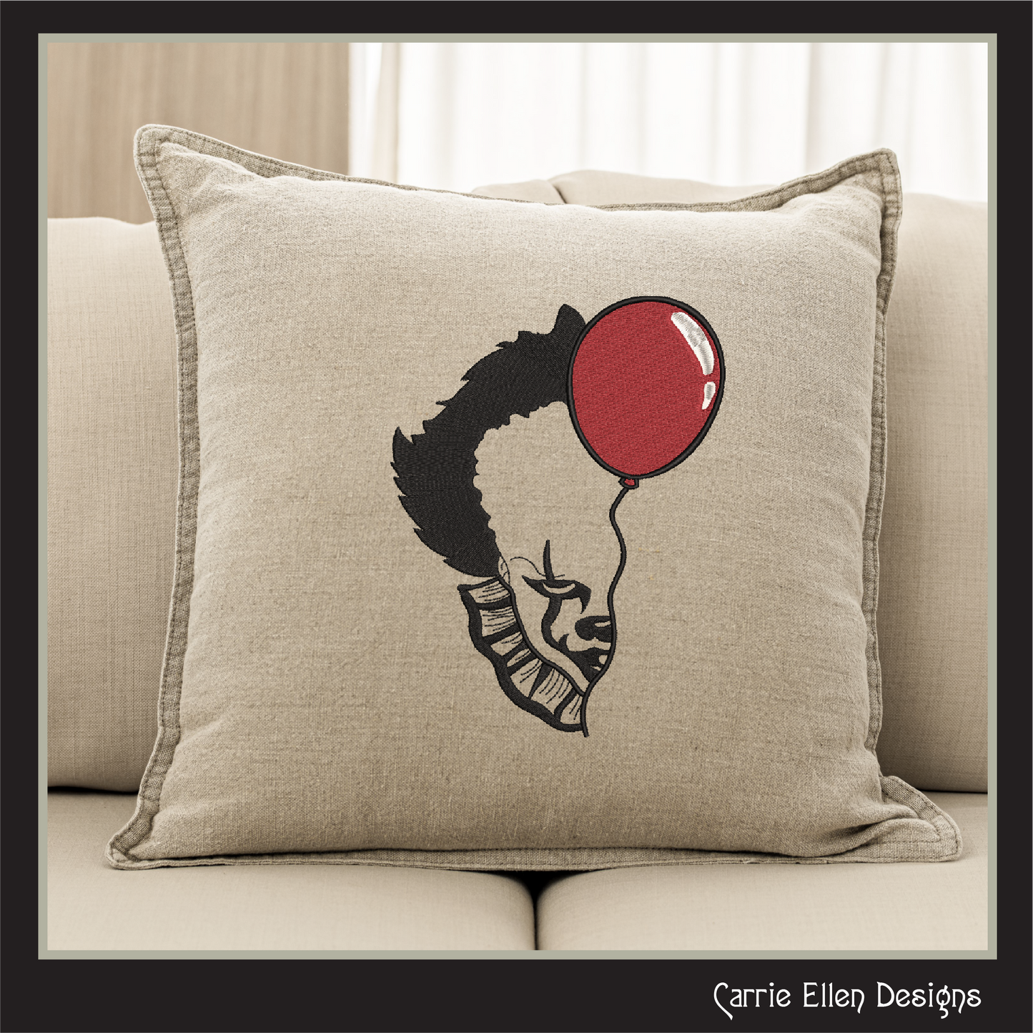 Pennywise the Clown Balloon Machine Embroidery Design – Horror Movie Inspired Pattern, 6 Sizes (2805)