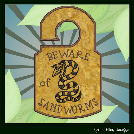 Sandworm ITH Machine Embroidery Door Sign, In The Hoop Beetlejuice Sandworm Snake Doorknob Hanger, Beware of Sandworms (2814)