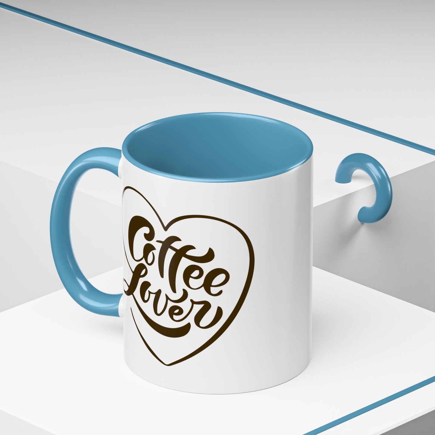Coffee Lover Color Accent Ceramic Mug – Cute Printed Coffee Gift for Coffeeholics, Baristas, and Caffeine Addicts (P-6061)