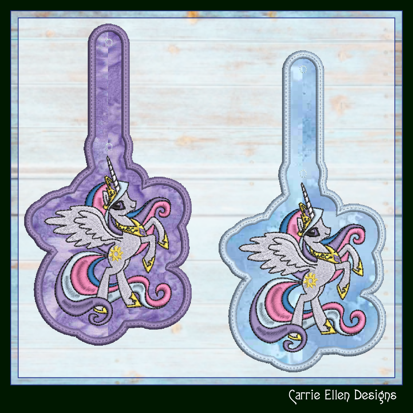 Princess Celestia ITH Key Fob Machine Embroidery Design | My Little Pony Inspired In-The-Hoop Bag Tag Project (2830)