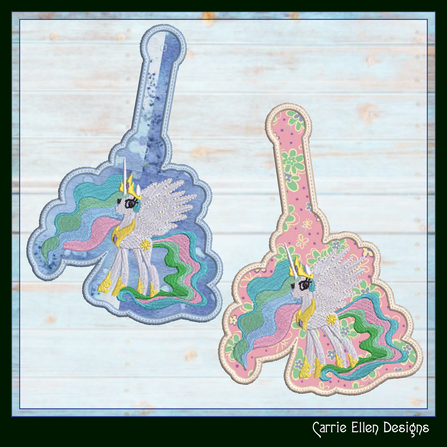 Princess Celestia ITH Key Fob Machine Embroidery Design | My Little Pony Inspired In-The-Hoop Bag Tag Project (2832)