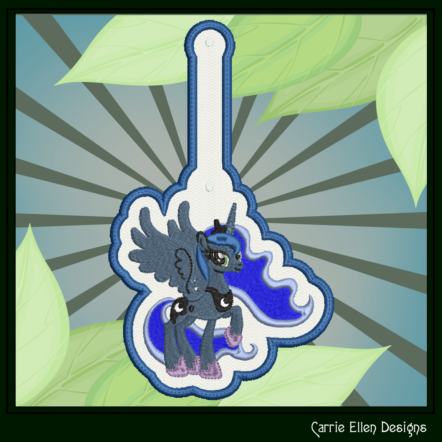 Princess Luna ITH Key Fob Machine Embroidery Design | My Little Pony Inspired In-The-Hoop Bag Tag Project (2835)