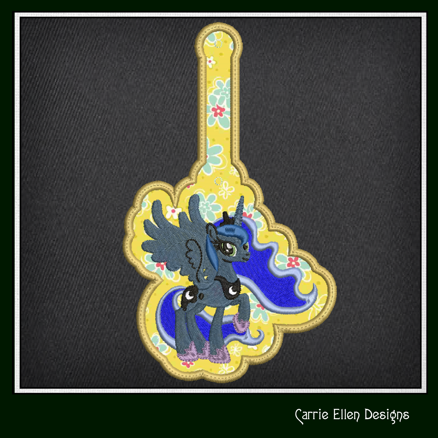 Princess Luna ITH Key Fob Machine Embroidery Design | My Little Pony Inspired In-The-Hoop Bag Tag Project (2835)