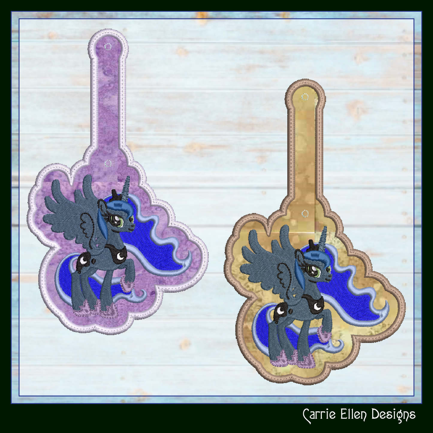 Princess Luna ITH Key Fob Machine Embroidery Design | My Little Pony Inspired In-The-Hoop Bag Tag Project (2835)